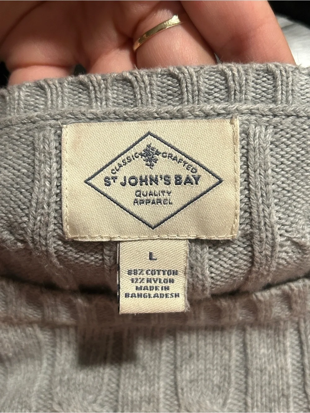 St. John's Bay Light Gray Cable-Knit Crewneck Sweater